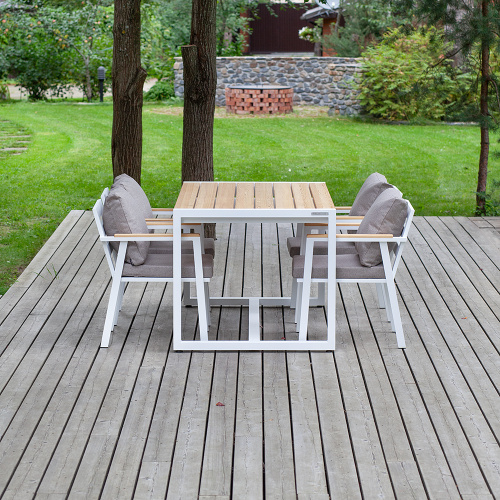 Набор садовый обеденный SANTORINI / 5 предметов: стол 150*87 и 4 стула / белый/бежево-серый (S4) фото 5