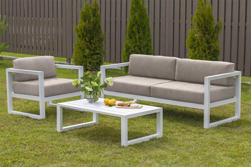 Набор садовой мебели CAPRI / 3 предмета: диван, кресло, столик / белый/серо-коричневый (S3)