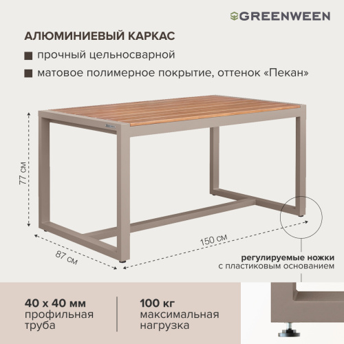 Набор садовый обеденный SANTORINI / 5 предметов: стол 150*87 и 4 стула / бежево-серый/серый (S3) фото 10