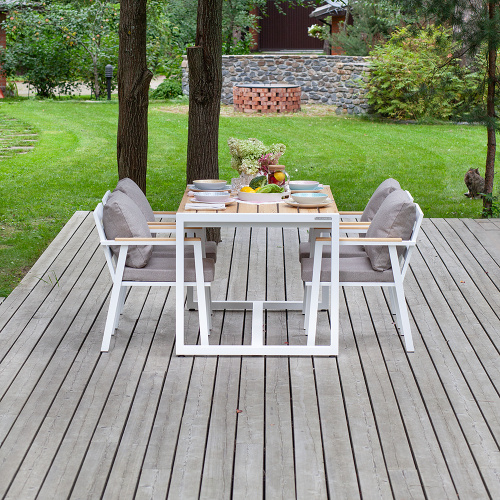 Набор садовый обеденный SANTORINI / 5 предметов: стол 150*87 и 4 стула / белый/бежево-серый (S4) фото 2