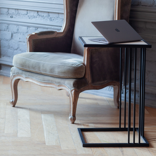 Cтолик кофейный приставной SOHO, черный, столешница керамика Ivory, 36,5*43*67