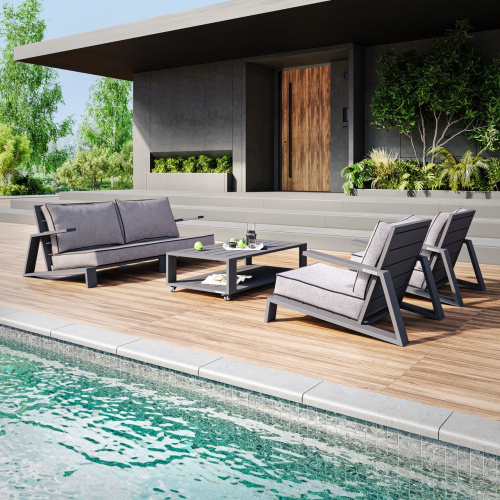 Набор садовой мебели KORFU / 4 предмета: диван, 2 кресла, столик / серый (S4A) фото 2