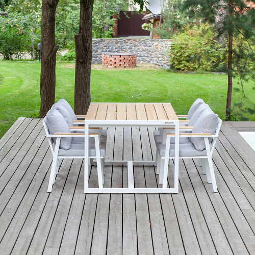 Набор садовый обеденный SANTORINI / 7 предметов: стол 180*98 и 6 стульев / белый/светло-серый (S5) фото 5