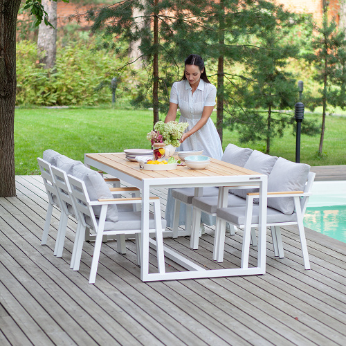 Набор садовый обеденный SANTORINI / 7 предметов: стол 180*98 и 6 стульев / белый/светло-серый (S5) фото 4