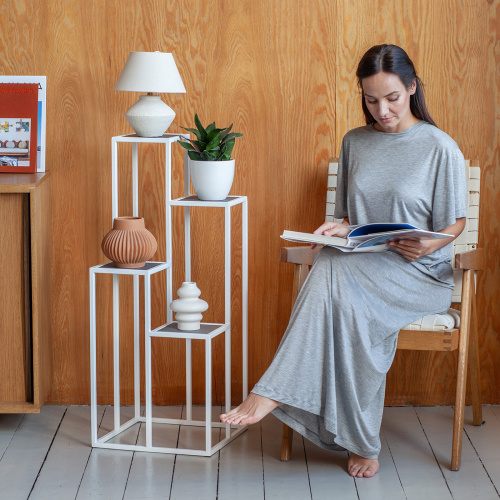 Столик подставка для цветов TORI, под 4 кашпо, белый, столешницы керамика Antracite, 40*40*100 фото 2