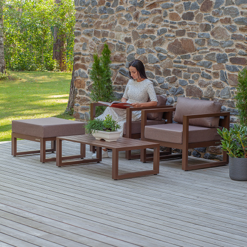 Набор садовой мебели CAPRI / 4 предмета: 2 кресла, столик, пуф / коричневый (S3B) фото 3