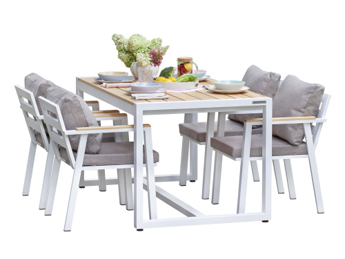 Набор садовый обеденный SANTORINI / 5 предметов: стол 150*87 и 4 стула / белый/бежево-серый (S4) фото 12