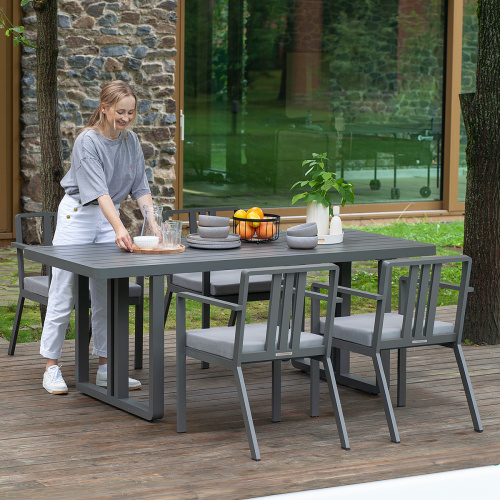 Набор садовый обеденный AMALFI / 5 предметов: стол 198*87*77 и 4 стула / LAVA/STONE (S4) фото 3