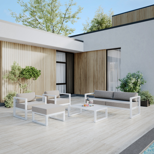 Набор садовой мебели CAPRI / 5 предметов: диван, 2 кресла, столик, пуф / белый/серо-коричневый (S5A)