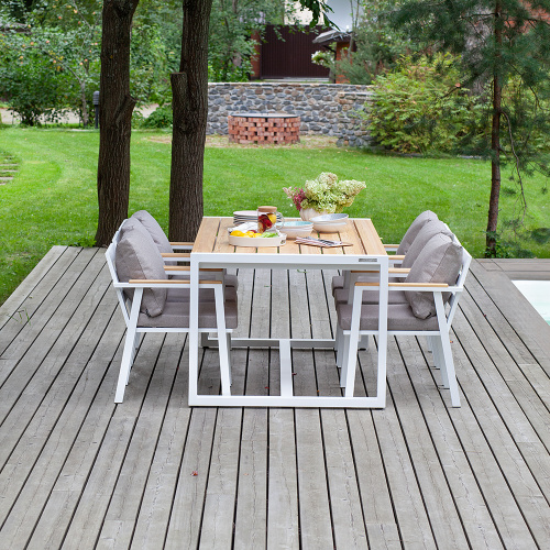 Набор садовый обеденный SANTORINI / 5 предметов: стол 150*87 и 4 стула / белый/бежево-серый (S4) фото 3