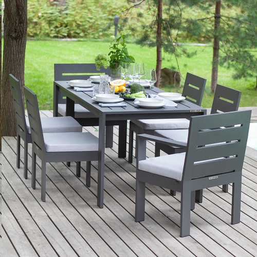 Набор садовый обеденный KORFU / 7 предметов: стол 180*87, 4 стула без и 2 с подлокот-ми / серый (S5) фото 2