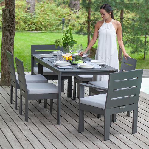 Набор садовый обеденный KORFU / 7 предметов: стол 180*87, 4 стула без и 2 с подлокот-ми / серый (S5) фото 3