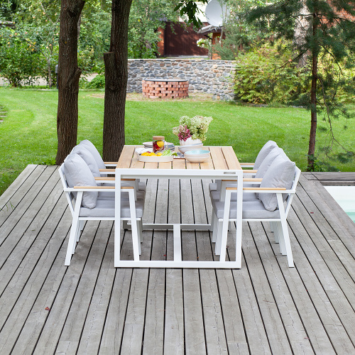 Набор садовый обеденный SANTORINI / 7 предметов: стол 180*98 и 6 стульев / белый/светло-серый (S5) фото 2