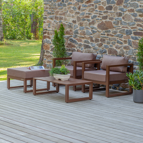 Набор садовой мебели CAPRI / 4 предмета: 2 кресла, столик, пуф / коричневый (S3B) фото 2