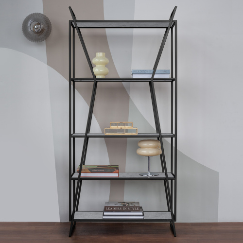 Стеллаж OSLO MINI, черный, ЛДСП Бетон светлый, 80*33*171 фото 5