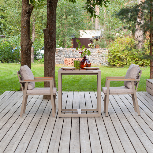 Набор садовый обеденный SANTORINI / 3 предмета: стол 70*70 и 2 стула / бежево-серый/серый (S2) фото 3