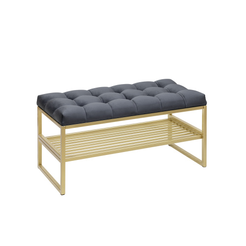 Банкетка RIMINI MINI, золотой, Mouse Grey, каретная стяжка, 85*40*45 фото 2