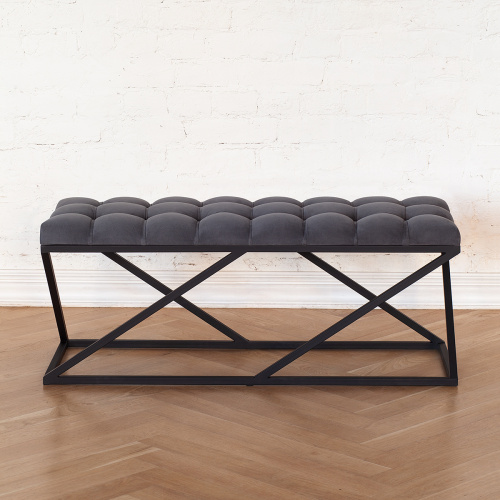 Банкетка ZUMA, черная, обивка Mouse Grey, каретная стяжка, 110*40*45