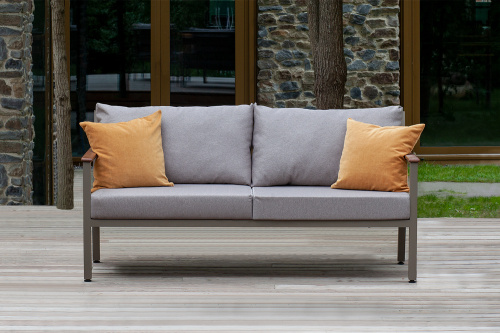 Диван уличный SANTORINI, алюминий PECAN, рогожка BAHAMA ASH, дерево