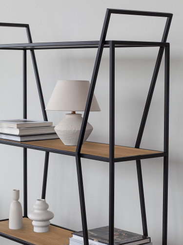 Стеллаж OSLO, черный, ЛДСП Робиния, 100*33*171 фото 4