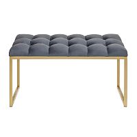 Банкетка ALBA MINI, золотая, Mouse Grey, каретная стяжка, 85*40*45