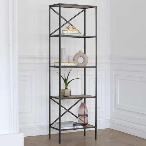 Стеллаж KARIN, черный, ЛДСП Робиния, 55*30*175 фото 2