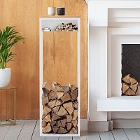 Дровница SOHO с полкой, белая, столешница дерево, 40*30*120