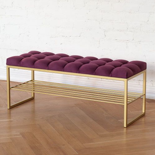 Банкетка RUBY, золотая, Marsala, каретная стяжка, 110*40*45 фото 2