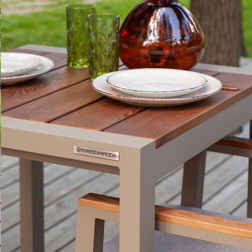 Стол уличный обеденный SANTORINI, алюминий PECAN, дерево, 70*70*78 фото 4