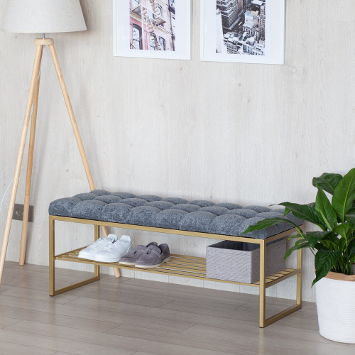 Банкетка RUBY, золотая, Steel Grey, каретная стяжка, 110*40*45 фото 2