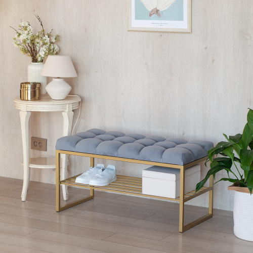 Банкетка RUBY MINI, золотая, Light Blue, каретка