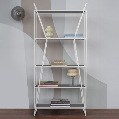 Стеллаж OSLO MINI, белый, тонированное стекло, 80*33*171 фото 5