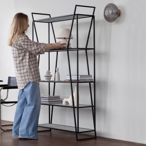 Стеллаж OSLO, черный, ЛДСП Бетон светлый, 100*33*171 фото 3