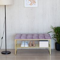 Банкетка RUBY MINI, золотой, Dusty Pink, каретная стяжка, 85*40*45