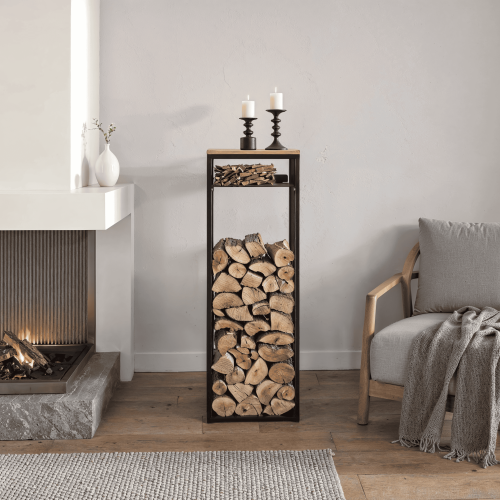 Дровница CAPRI MINI с полкой, черная, столешница дерево, 40*30*120 фото 2