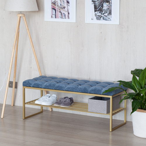 Банкетка RUBY, золотая, Steel Blue, каретная стяжка, 110*40*45 фото 2