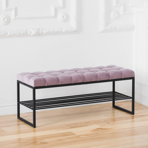 Банкетка RUBY, черная, Dusty Pink, каретная стяжка, 110*40*45 фото 2