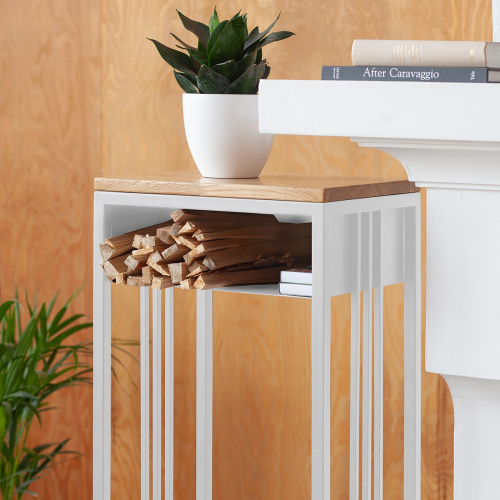 Дровница SOHO MAX с полкой, белая, столешница дерево, 40*30*136 фото 5