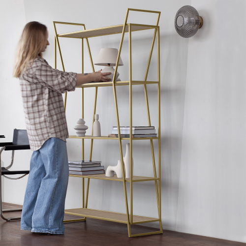 Стеллаж OSLO, золотой, ЛДСП Дуб Каселла, 100*33*171 фото 3
