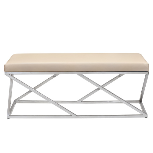 Банкетка ZUMA, н/ж сталь, экокожа Light Beige, 110*40*45 фото 4