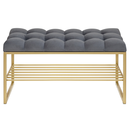 Банкетка RUBY MINI, золотая, обивка Mouse Grey, каретная стяжка, 85*40*45 фото 7