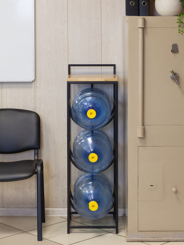 Подставка для 3 бутылок со столиком из дуба и с колесами, черная фото 9