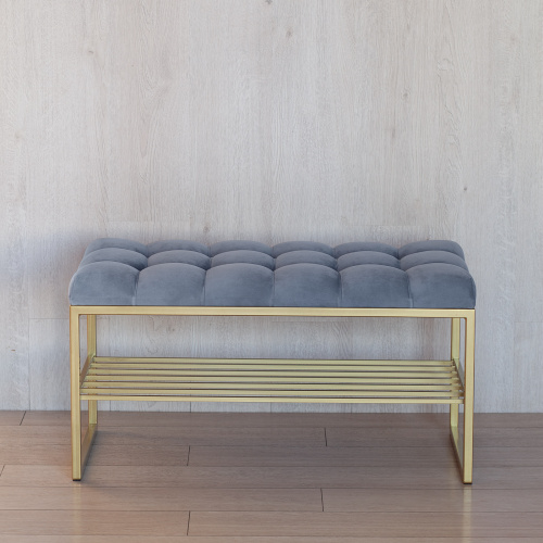 Банкетка RUBY MINI, золотая, Light Blue, каретная стяжка, 85*40*45 фото 4