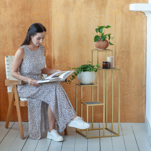 Столик подставка для цветов TORI, под 4 кашпо, золотой, столешницы керамика Antracite, 40*40*100 фото 2