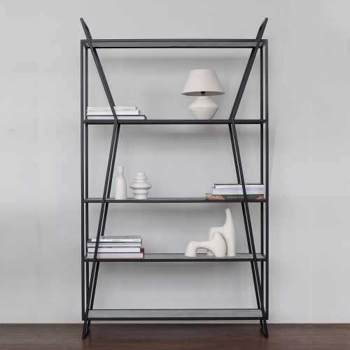 Стеллаж OSLO, черный, ЛДСП Бетон светлый, 100*33*171 фото 5