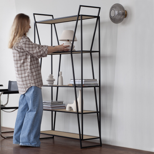 Стеллаж OSLO, черный, ЛДСП Дуб Каселла, 100*33*171 фото 3