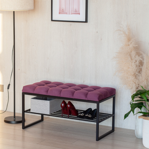 Банкетка RUBY MINI, черная, Marsala, каретная стяжка, 85*40*45 фото 2