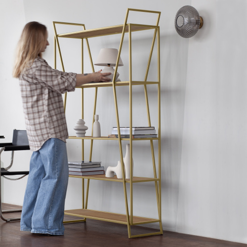Стеллаж OSLO, золотой, ЛДСП Робиния, 100*33*171 фото 4