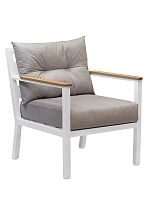 Кресло уличное SANTORINI, алюминий цвет белый, светло-серая рогожка, дерево