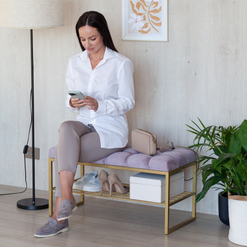 Банкетка RUBY MINI, золотой, Dusty Pink, каретная стяжка, 85*40*45 фото 2